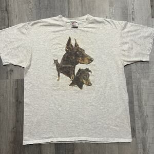 VTG Doberman Pinscher T Shirt 90s Grey Dog Lover USA T Shirt Size XL